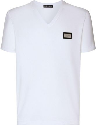 Dolce & Gabbana logo-tag V-neck T-shirt - men - Cotton - 56 - White