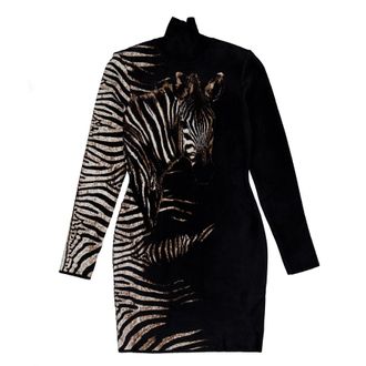 Roberto Cavalli Zebra-Jacquard Long-Sleeve Mini Dress, Brand Size 42 ( US Size 8 )