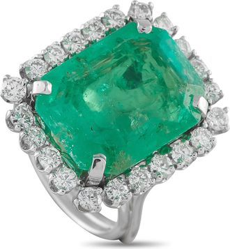Luxury Bazaar Platinum 1.0ct Diamond and Emerald Ring MF28-050726
