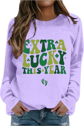 Generic St Patricks Day Jumpers for Women UK Casual Long Sleeve Tops Fall Fashion Lightweight Sweatshirts Green O-Neck T Shirt Ireland Irish Clover Shamrock P