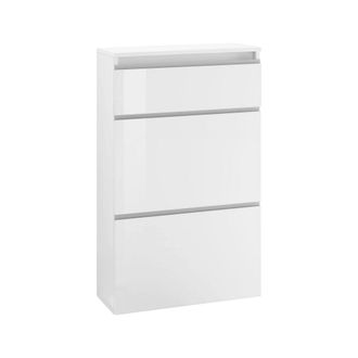 Dmora Dmora - Zapatero Dlogarz, Mueble Multiusos Con 2 Puertas Y 1 Puerta Abatible, Zapatero De Entrada, 100% Made In Italy, Cm 60x27h108, Blanco Brillo