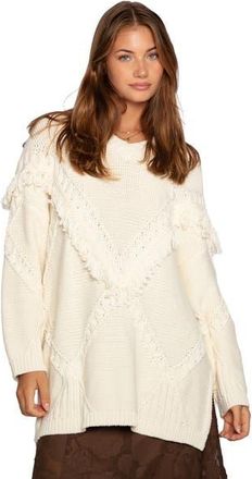 Belle & Bloom Tassel Line Fringe Oversized Sweater in Natural at Nordstrom, Size X-Small