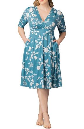 Kiyonna Gabriella Print Jersey A-Line Dress in Aqua Blooms at Nordstrom, Size 5X