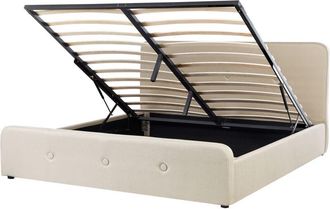 Beliani Beliani - Cama tapizada en tela beige 180 x 200 cm con almacenamiento y somier patas de madera diseño moderno Rennes