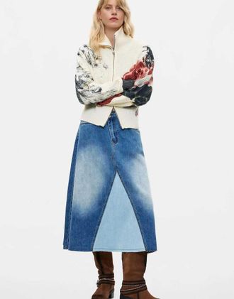 Desigual giacca in maglia floreale bianca-Bianco