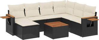 vidaXL Set De Sof&aacute;s De Jard&iacute;n 8 Piezas Y Cojines Rat&aacute;n Sint&eacute;tico Negro Vidaxl