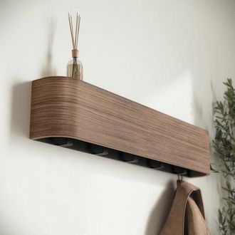 No Brand Perchero De Pared Con Estante De Madera Y Ganchos Ocultos De 52,7 X 10,1 X 7,2 Cm Para Dormitorios, Cocinas Y Pasillos - Color Nogal