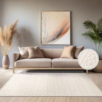 Paco Home Paco Home - Alfombra Salon De Habitacion Cocina Exterior Terraza Jardin Nordica Boho Chic 200x290 Cm, Crema 4