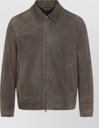 Brioni leather shirt collar blouson