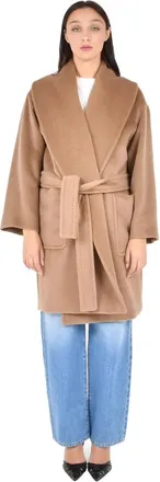 Max Mara Alpaca en Virgin Wool Jas - Dames - Jas met riem - Beige - L - Jassen