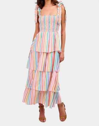 PINK CITY PRINTS Zazie Dress In Rainbow Stripe