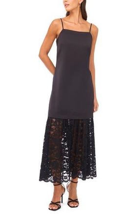 Vince Camuto Lace Hem Mixed Media Dress in Rich Black at Nordstrom Rack, Size Medium
