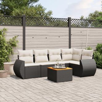 vidaXL Vidaxl - Set De Sof&aacute;s De Jard&iacute;n 6 Piezas Y Cojines Rat&aacute;n Sint&eacute;tico Negro