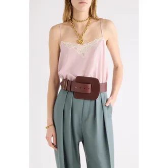 Chlo&eacute; Drawstring Silk Cr&ecirc;pe de Chine & Lace Camisole in Shadow Lilac at Nordstrom, Size 42
