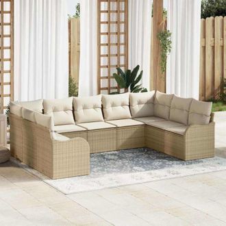 vidaXL Vidaxl - Conjunto De Sof&aacute; De Jard&iacute;n Con Coj&iacute;n 9 Pcs Beige Polirat&aacute;n