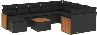 vidaXL Set De Sof&aacute;s De Jard&iacute;n 11 Pzas Y Cojines Rat&aacute;n Sint&eacute;tico Negro Vidaxl
