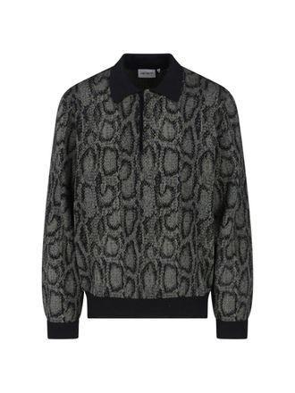 Carhartt Work in Progress Green Snake Print Long-Sleeve Polo Sweater