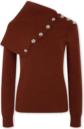 Paco Rabanne Oversized Roest Wollen Trui met Versierde Knopen - Dames - Coltruien - Bruin - S - Wol - Truien & Vesten
