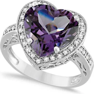 Allurez Heart Shaped Amethyst & Diamond Ring Halo 14K in 5.41Ct/white Gold at Nordstrom, Size 5.5