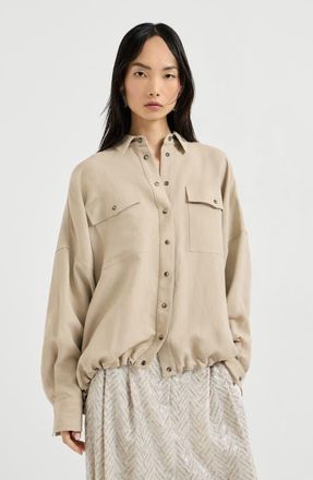 Brunello Cucinelli Fluid twill shirt in Sand at Nordstrom, Size 3X-Large Eu