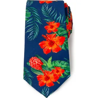 Cufflinks Inc. Tropical Hibiscus Silk Blend Tie in Navy at Nordstrom