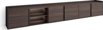 Skraut Home Skraut Home - Mueble Tv, Televisi&oacute;n, Muebles De Sal&oacute;n, Almacenaje, 309x35x50cm, Para Tv Hasta 80, Led, Estilo Moderno, Roble Oscuro Y Negro