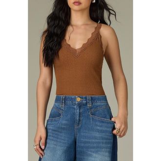 Wit & Wisdom Lace Trim Rib Camisole in Pecan at Nordstrom, Size X-Small