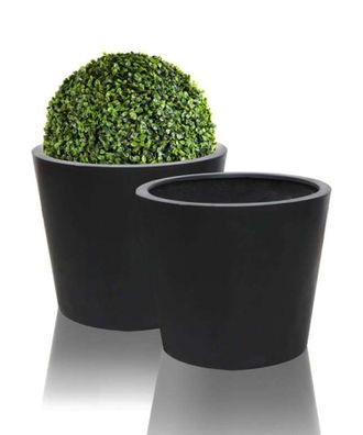 PRIMROSE Set of 2 Black Polystone Round Indoor Outdoor Planter 70cm