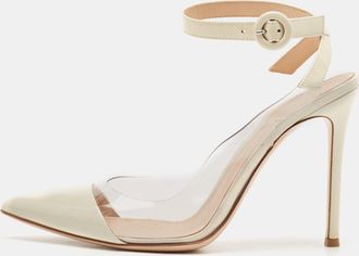 Gianvito Rossi Cream/transparent Patent Leather And Pvc Plexi Slingback Pumps