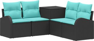 vidaXL Juego De Sof&aacute; 5 Uds. Negro Y Azul Rat&aacute;n Sint&eacute;tico Y Acero Vidaxl