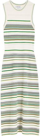 Veronica Beard Dawna Striped Open-knit Midi Dress - White And Green - S (UK8-10 / S)