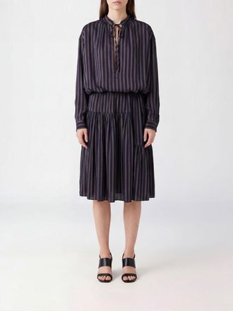 Dries Van Noten Abito midi A-line a righe in cupro con collo alla coreana