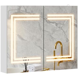 Kleankin Kleankin Specchiera A Led Con Ripiani Interni E Pulsante Touch 80x15x65cm Bianco