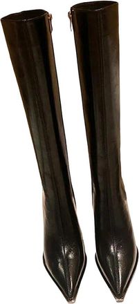 Generic Womens Pointed Toe Knee High Boots Side Zipper Long Booties Elegant High Heel Shoes For Party And Winter Wear