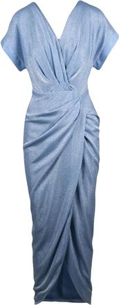 Rhea Costa Light Blue Polyamide Draped Slit Long Dress