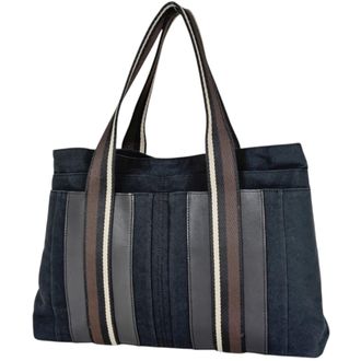 Herm&egrave;s Black Canvas Leather Tote Bag (Pre-Owned)