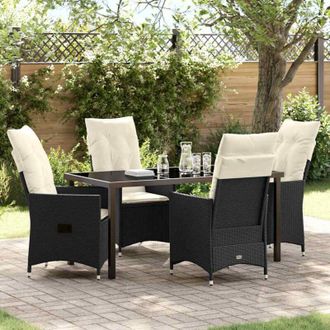 vidaXL Conjunto De Comedor De Jard&iacute;n Con Coj&iacute;n 5 Pcs Negro Polirat&aacute;n Vidaxl