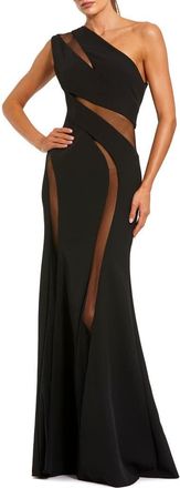 Mac Duggal One Shoulder Crepe Illusion Cutout Gown in Black at Nordstrom, Size 14