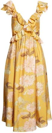 Reiss Lucy Ruffle Midi Dress in Yellow at Nordstrom, Size 14 Us