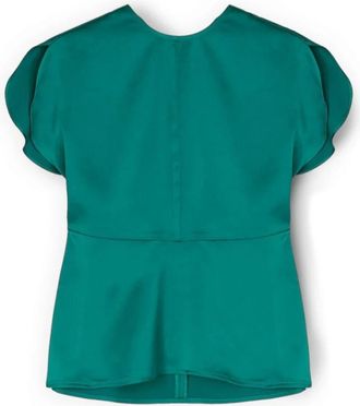 Motivi Satijnen blouse met bloemenmouwen - Dames - Blouses - Groen - 2XS - Satijn - Overhemden