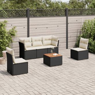 vidaXL Set De Sof&aacute;s De Jard&iacute;n 6 Piezas Y Cojines Rat&aacute;n Sint&eacute;tico Negro Vidaxl