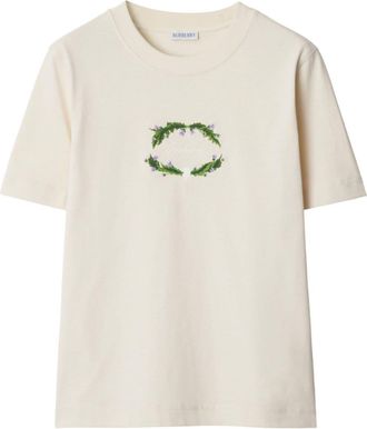 Burberry logo-embroidered cotton T-shirt - women - Cotton - S - Neutrals