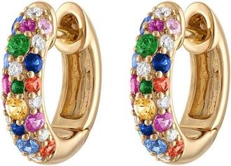 Eden Presley Glitter Diamond Huggie Hoop Earrings in Yellow Gold - Rainbow at Nordstrom