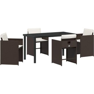 vidaXL Conjunto De Comedor De Jard&iacute;n Con Coj&iacute;n 5 Pcs Marr&oacute;n Polirat&aacute;n Vidaxl