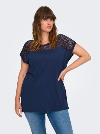 Only Carmakoma Spitzenshirt ONLY CARMAKOMA CARFLAKE LIFE S/S MIX TOP JRS NOOS, Damen, Gr. XL, blau (naval academy), Jersey, Obermaterial: 100% Viskose, unifarben, no