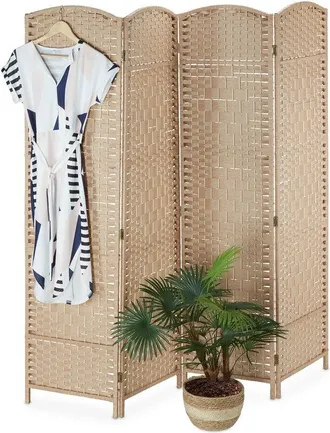 Relaxdays Relaxdays - Biombo 4 Paneles Arqueado Plegable, 180 x 180 cm, Privacidad para Interior, Separador Ambientes Opaco, Natural