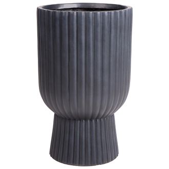 Beliani Maceta Exterior Interior A Rayas Redonda Mgo 34x34x56 Cm Gris Grafito Taxodium
