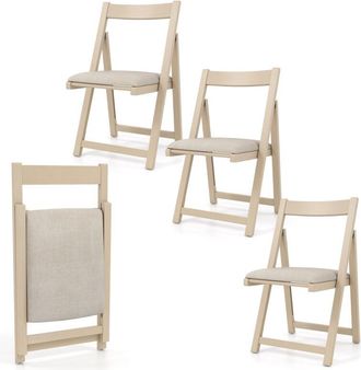 Costway Foldable Dining Chair Set of 4 Accent Armless Kitchen Chair-Beige