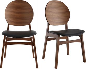 Miliboo Miliboo - Set De 2 Sillas N&oacute;rdicas De Nogal Y Poliuretano Negro Elton