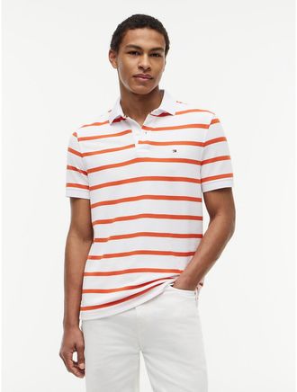 Tommy Hilfiger Mens Regular Fit Striped Wicking Polo - Orange - XXXL